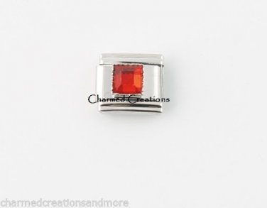 July Red Birthstone Birthday Square Stainless Steel 9mm Italian Charm Link