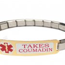 Takes Coumadin 9mm Italian Charm Medical Alert Shiny Starter Bracelet