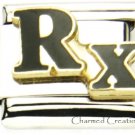 9mm Italian Charm Rx Black Medicine Medical Alert Pharmacist Dr Doctor Nurse