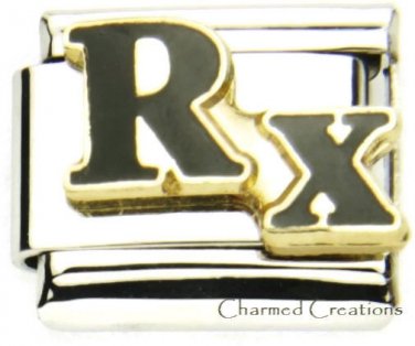 9mm Italian Charm Rx Black Medicine Medical Alert Pharmacist Dr Doctor Nurse
