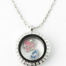 10pc Wholesale Lot Round CZ Silver Tone Floating Charm Memory Locket Necklace