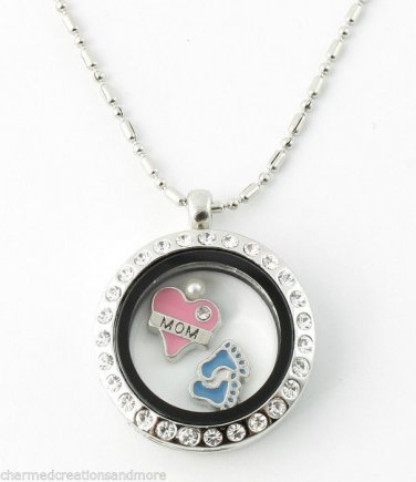 10pc Wholesale Lot Round CZ Silver Tone Floating Charm Memory Locket Necklace