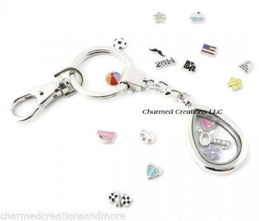 5pc Wholesale Lot Plain Teardrop Floating Charm Memory Locket Key Chain