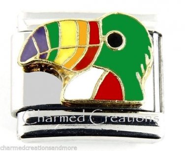 9mm Italian Charm Modular Link Toucan Tropical Bird Colorful Rainbow Bill Beak