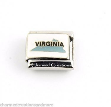 Virginia State USA Gold Trim 9mm Italian Charm Modular Stainless Steel Link