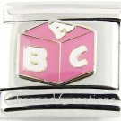 9mm Italian Charm Modular Link Pink White ABC Block Newborn Baby Girl Daughter