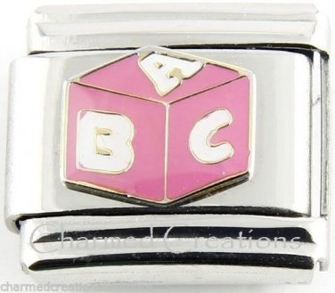 9mm Italian Charm Modular Link Pink White ABC Block Newborn Baby Girl Daughter