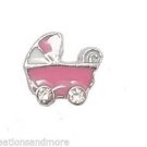 Pink Baby Stroller Pram CZ Stones Floating Charm For Glass Memory Lockets