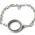 30mm Silver Tone Round Floating Charm Locket Bracelet With Security Clasp