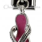 Pink Flip Flop Sandal Shoe With Flower 9mm Italian Charm Stainless Dangle Link