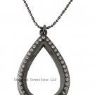 10pc Large Teardrop CZ Gun Metal Floating Charm Memory Locket Necklace & Chain