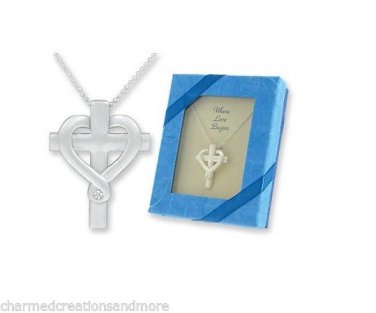 Where Love Begins Silver Tone Religious Celtic Cross Necklace With Endless Heart