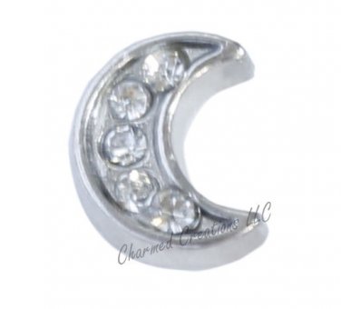 Floating Charm For Glass Memory Lockets CZ Silver Tone Celestial Crescent Moon