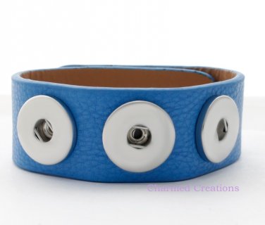 Blue Textured Cuff Bracelet For Interchangeable Button Snap Charms For 18mm Snap