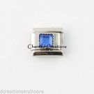 September Square Blue Birthstone 9mm Italian Charm Link Stainless Steel