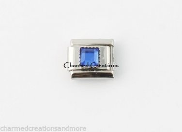 September Square Blue Birthstone 9mm Italian Charm Link Stainless Steel