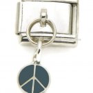 9mm Italian Charm Peace Sign Blue Stainless Dangle Modular Link