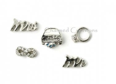 Just Married Mr Mrs Infinity Wedding Ring Floating Charm Lot For Locket Necklace