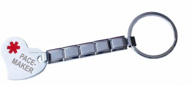Pacemaker Medical Alert 9mm Italian Charm Heart Key Chain Modular Link Stainless