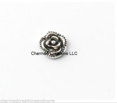 Antiqued Silver Tone Rose Flower Floating Charm For Glass Memory Locket