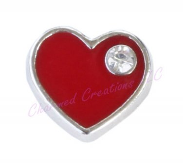 Floating Charm For Our Glass Memory Locket Necklaces Red CZ Heart Love