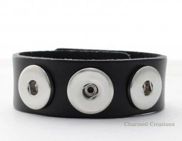 Black Interchangeable Snap Bracelet Holds 3 18mm Snap Charms