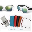 The Mack Frosted White Frame Sunglasses Blue Green Mirrored Lens UVA UVB Protect