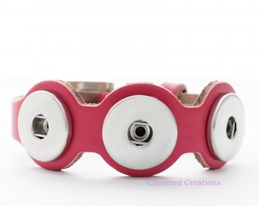 Pink Interchangeable Button Snap Bracelet With Buckle Clasp 18mm