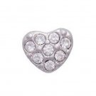 Floating Charm For Lockets Puffy Heart With CZ Crystals Silver Tone