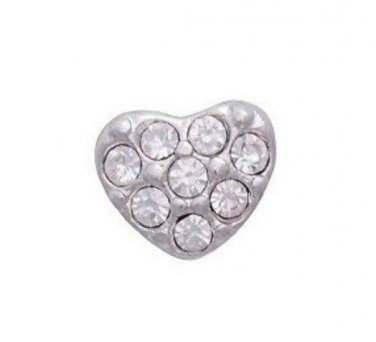 Floating Charm For Lockets Puffy Heart With CZ Crystals Silver Tone