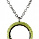 30mm Lime Green Acrylic Floating Charm Memory Locket Stainless Steel Necklace