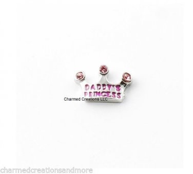 Daddy's Princess Crown Tiara Pink Floating Charm For Glass Memory Locket