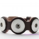 Leatherette Interchangeable Snap Bracelet With Buckle Clasp In Dark Brown 18mm