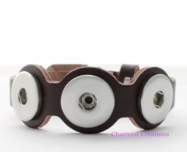 Leatherette Interchangeable Snap Bracelet With Buckle Clasp In Dark Brown 18mm
