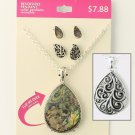 Teardrop Necklace With Reversible Pendant And Matching Earrings Scroll Shell