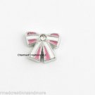 10pc Lot Silver Pink & White Bow Tie Floating Charm For Glass Memory Locket