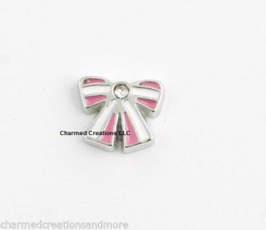 10pc Lot Silver Pink & White Bow Tie Floating Charm For Glass Memory Locket