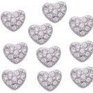 10pc Lot Floating Charm For Lockets Puffy Heart With CZ Crystals Silver Tone