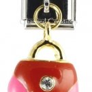 9mm Italian Charm Stainless Modular Dangle Link Pink Red And Gold Purse Handbag