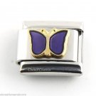 Gold Trim Purple Butterfly February Birthstone Birthday 9mm Italian Charm Link