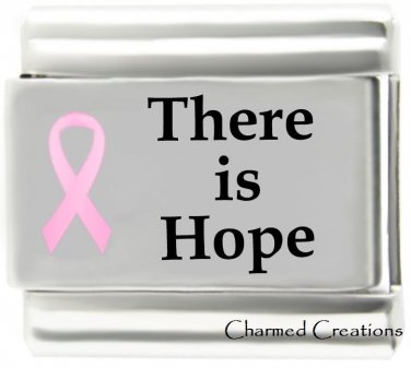 There Is Hope Pink Ribbon Breast Cancer Awareness 9mm Italian Charm Modular Link