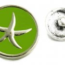 Interchangeable Button Snap Jewelry Green Silver Tone Starfish Charm 18mm #228