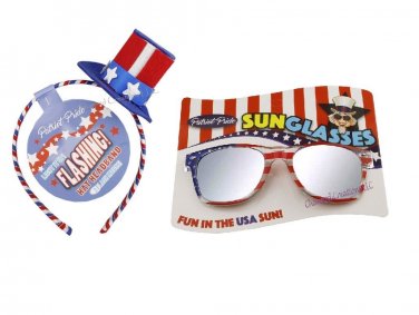 USA Flag Mirrored Sunglasses And Flashing Headband 4th Of July Independence Day