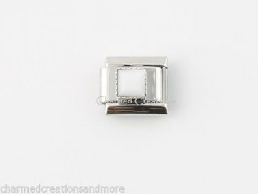 April White Birthstone Birthday Square Stainless Steel 9mm Italian Charm Link