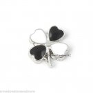 Black White Lucky 4 Leaf Clover Shamrock Floating Charm F/ Glass Memory Lockets