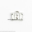 White Luggage Purse Tote Bag Silver Tone Floating Charm For Glass Memory Locket