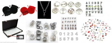 150pc Lot Floating Charm Locket Business Starter Necklace Kit Gem Tray Display