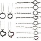 16pc Lot 25mm 30mm Round Heart Floating Charm Locket Bracelets Necklace Sets Kit