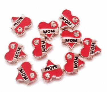 10pc Lot Red Heart Crystal Mom Love Floating Charm For Our Glass Memory Lockets