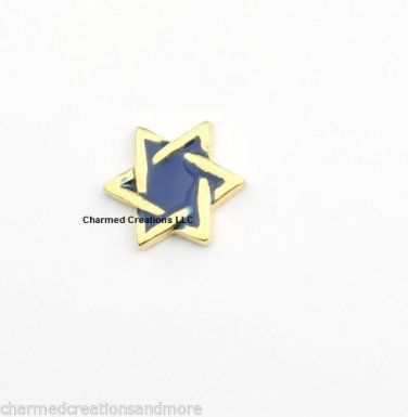 10pc Lot Blue & Gold Religious Star Of David Floating Charm For Glass Lockets